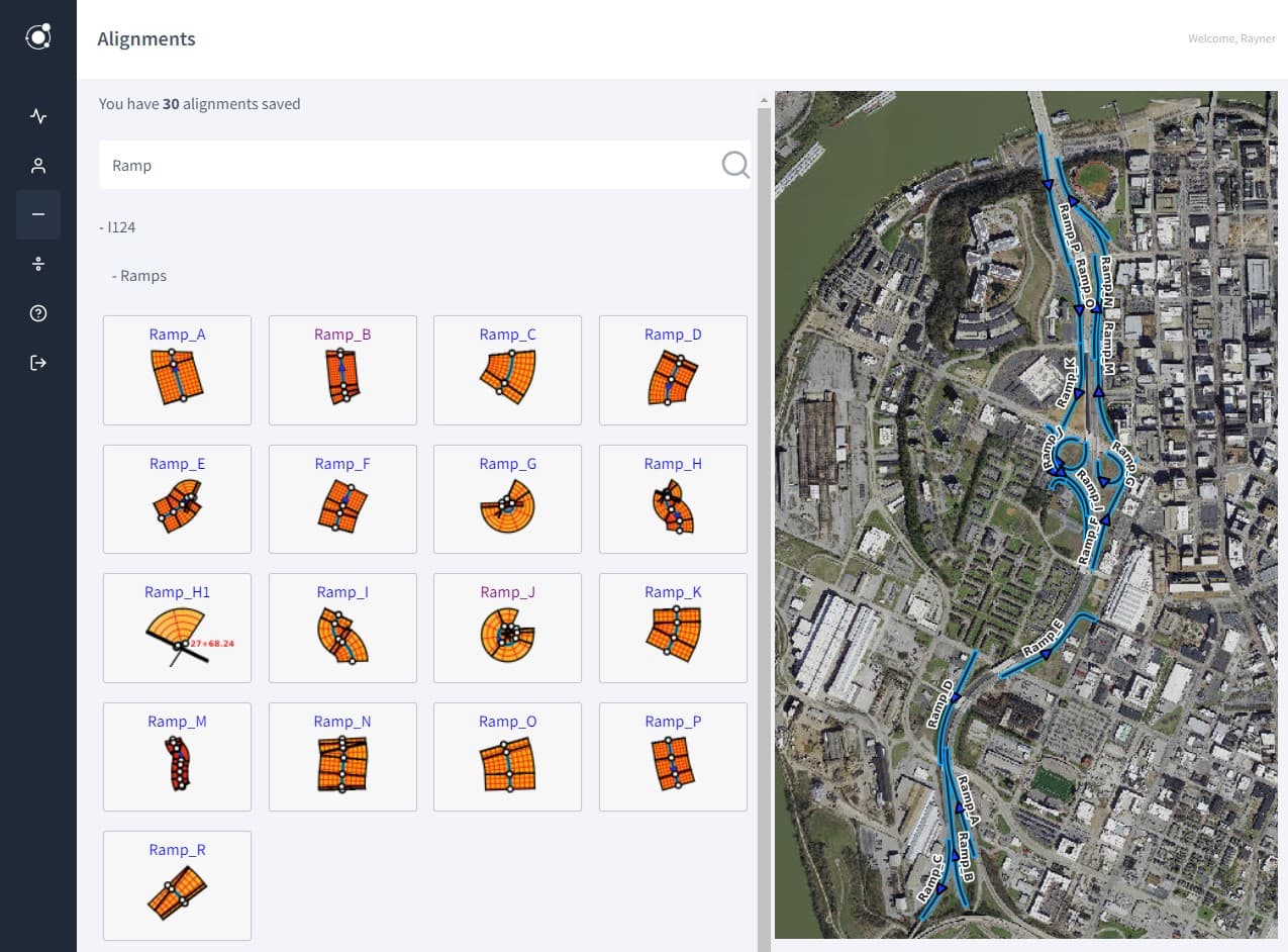 Screenshot showing road alignments